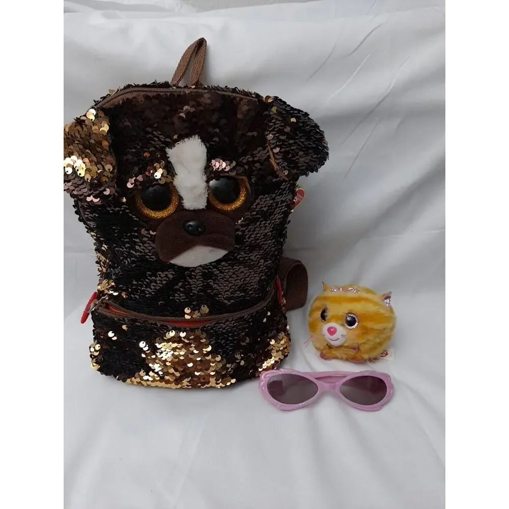 TY Girls Sequin Backpack Brutus Tabitha Kitty Sparkle Sunglasses 11X9